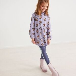 Hanna Anderson girls purple Floral thermal drawstring dress top eight 8